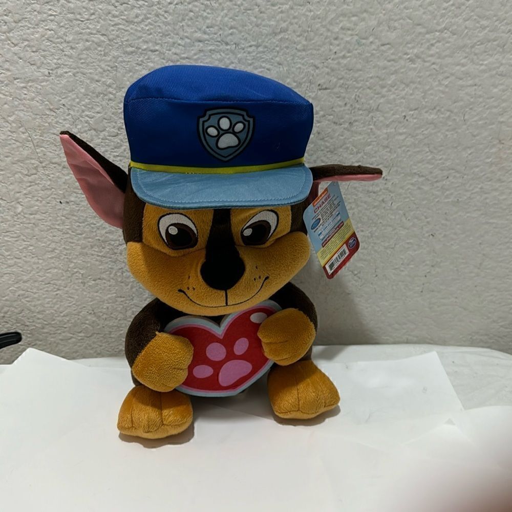 Paw Patrol Chase Nickelodeon Cute Plush Stuffed Animal Holding A Heart 12"